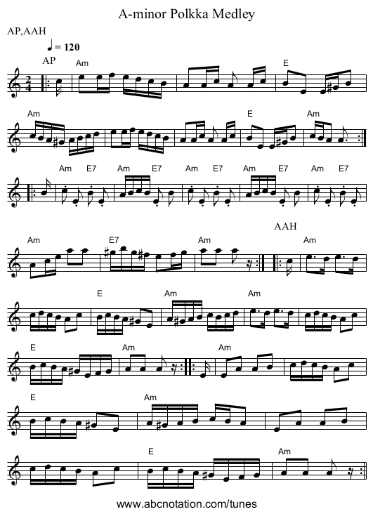 A-minor Polkka Medley - staff notation
