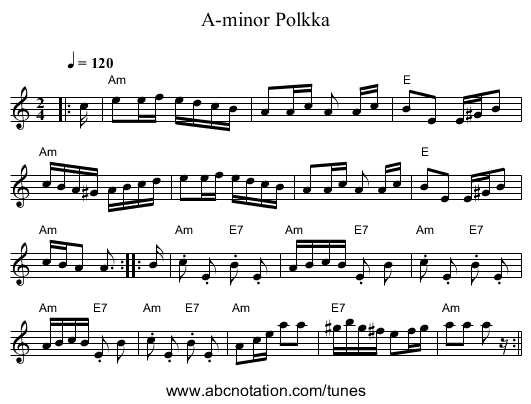 A-minor Polkka - staff notation