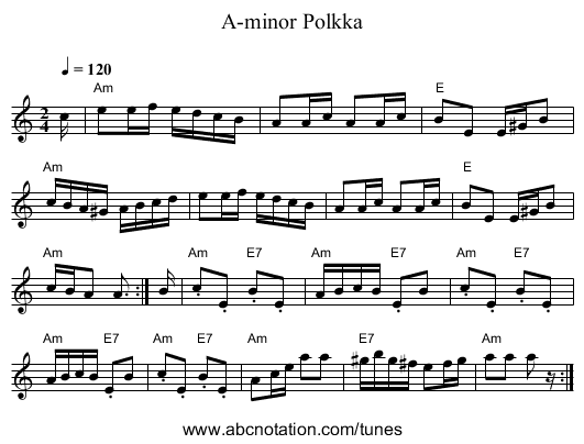 A-minor Polkka - staff notation