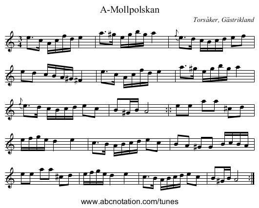 A-Mollpolskan - staff notation