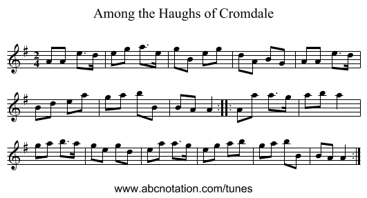 Among the Haughs of Cromdale - staff notation