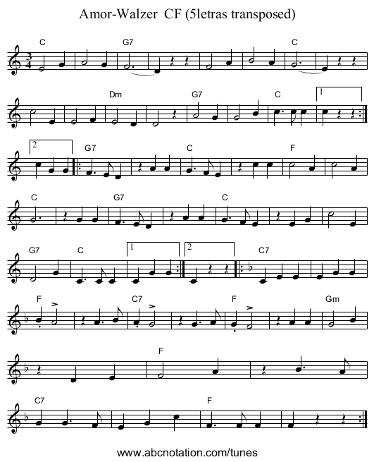 Amor-Walzer  CF (5letras transposed) - staff notation