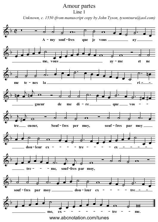 Amour partes - staff notation