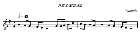 Amoureuse - staff notation