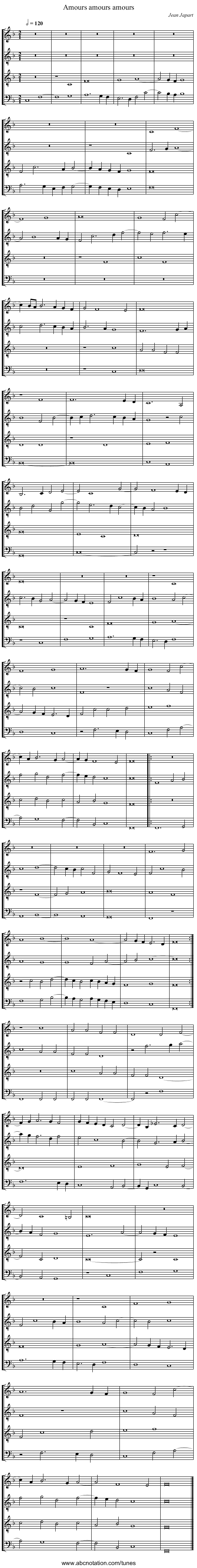 Amours amours amours - staff notation