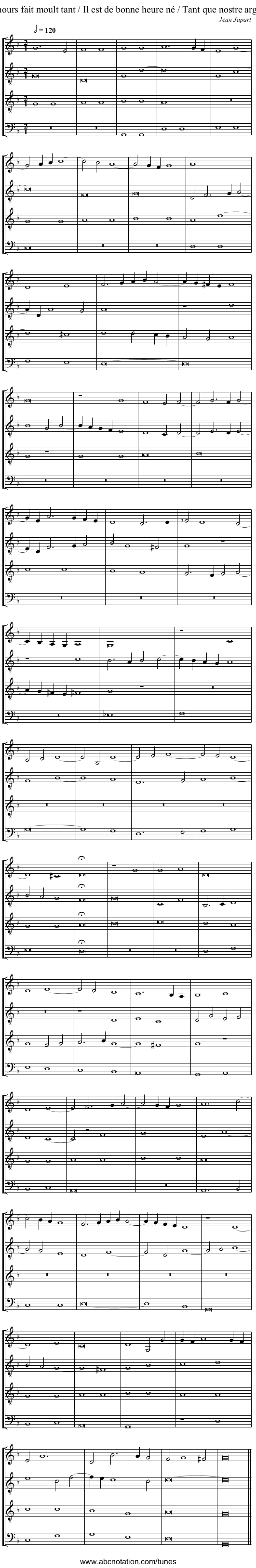 Amours fait moult tant / Il est de bonne heure n&eacute; / Tant que nostre argent - staff notation
