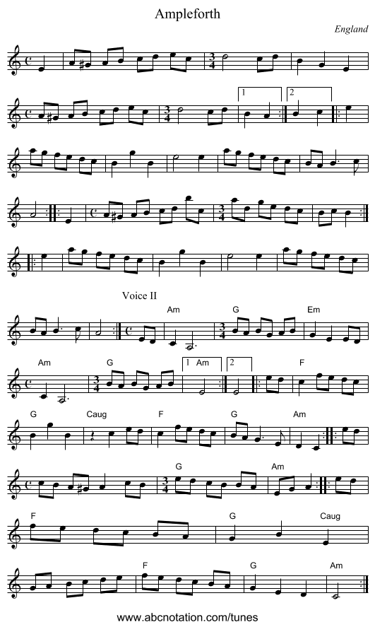 Ampleforth - staff notation