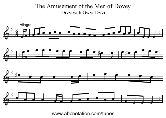 Amusement of the Men of Dovey, The - staff notation