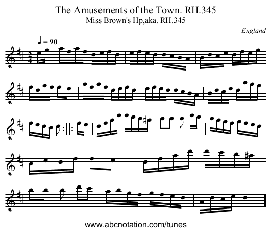 Amusements of the Town. RH.345, The - staff notation