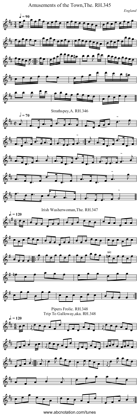 Amusements of the Town,The. RH.345 - staff notation