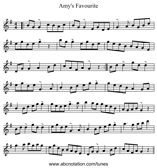 Amy's Favourite - staff notation