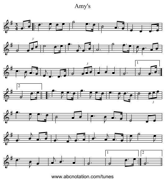 Amy's - staff notation