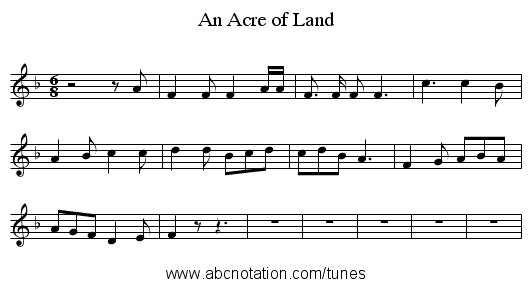 An Acre of Land - staff notation