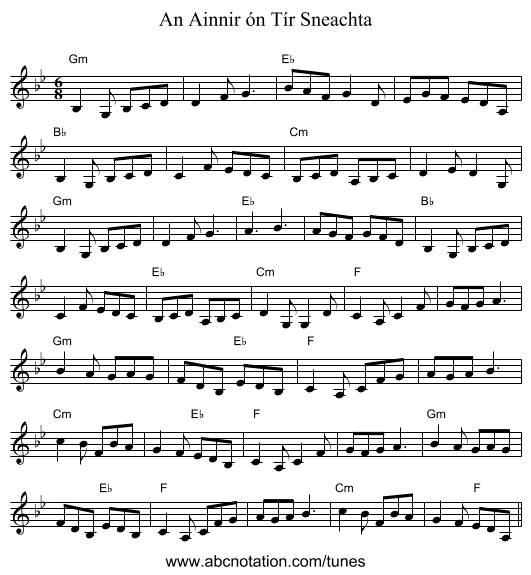 An Ainnir ón Tír Sneachta - staff notation