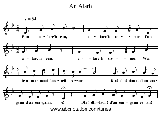 An Alarh - staff notation