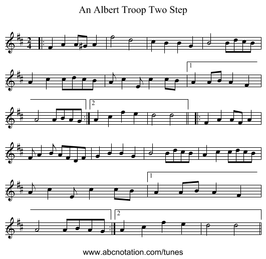 An Albert Troop Two Step - staff notation