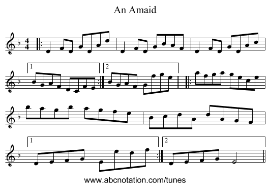 An Amaid - staff notation