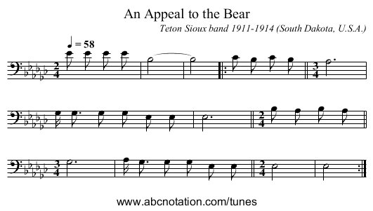 An Appeal to the Bear - staff notation