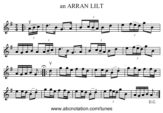 an ARRAN LILT - staff notation