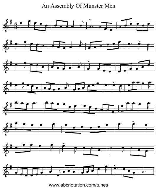 An Assembly Of Munster Men - staff notation