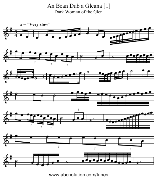 An Bean Dub a Gleana [1] - staff notation