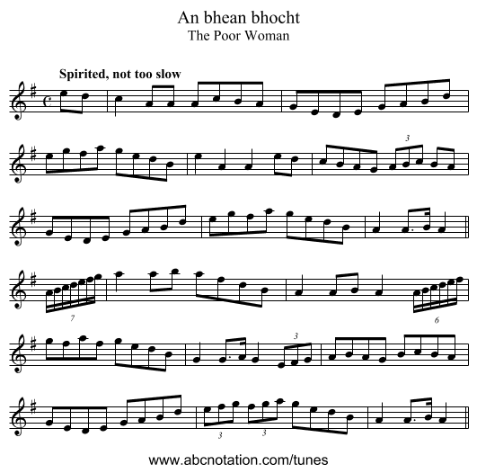 An bhean bhocht - staff notation