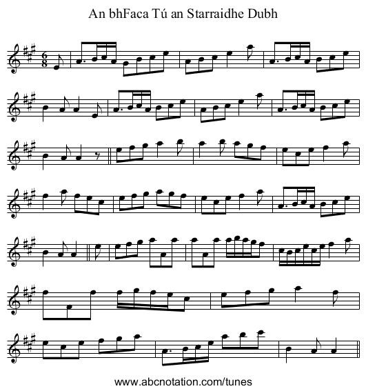 An bhFaca Tú an Starraidhe Dubh - staff notation