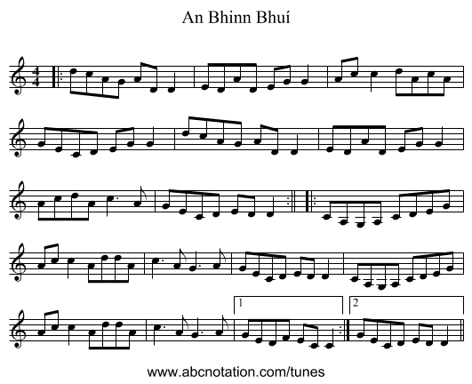 An Bhinn Bhuí - staff notation