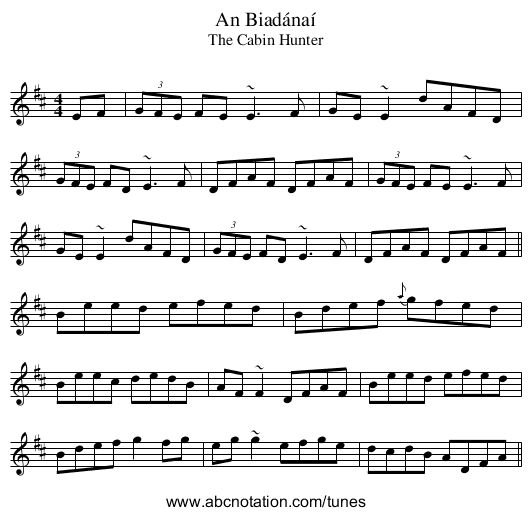An Biadánaí - staff notation