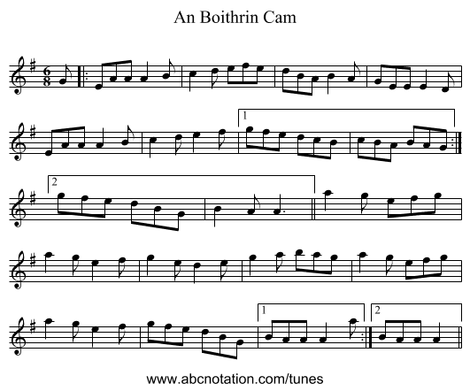 An Boithrin Cam - staff notation