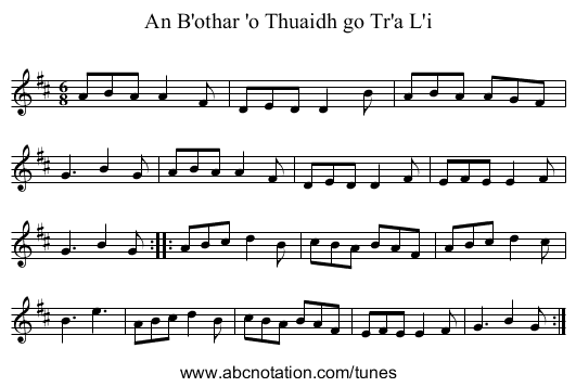An B'othar 'o Thuaidh go Tr'a L'i - staff notation