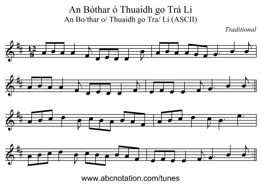 An Bóthar ó Thuaidh go Trá Li - staff notation