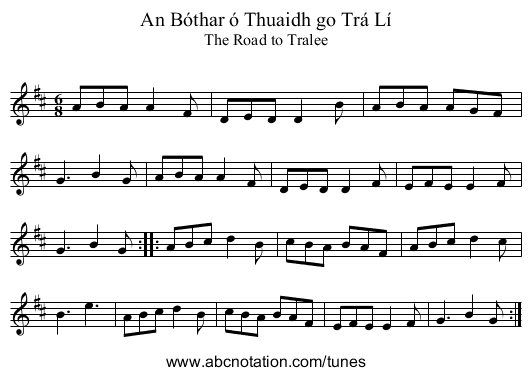 An B&oacute;thar &oacute; Thuaidh go Tr&aacute; L&iacute; - staff notation