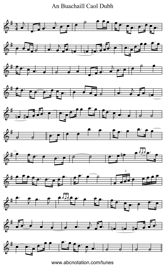 An Buachaill Caol Dubh - staff notation