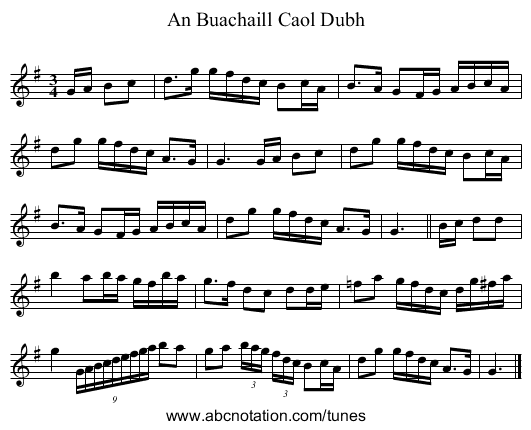 An Buachaill Caol Dubh - staff notation