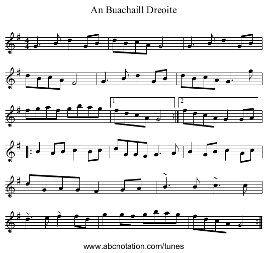 An Buachaill Dreoite - staff notation