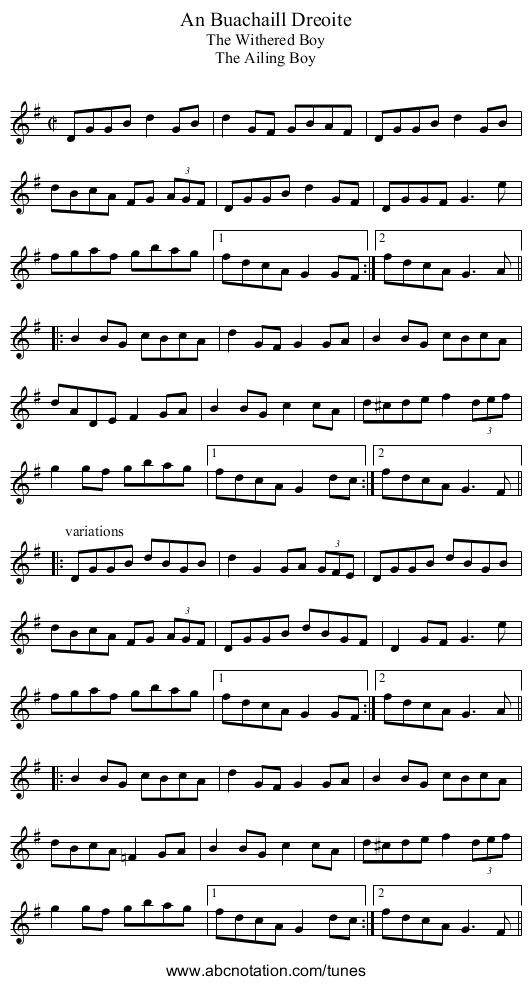 An Buachaill Dreoite - staff notation