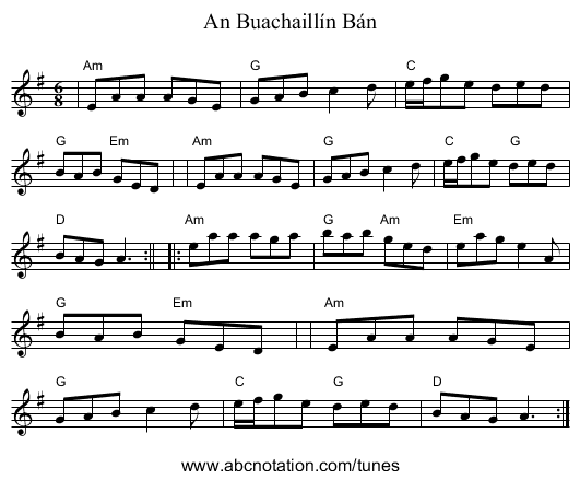 An Buachaill&iacute;n B&aacute;n - staff notation