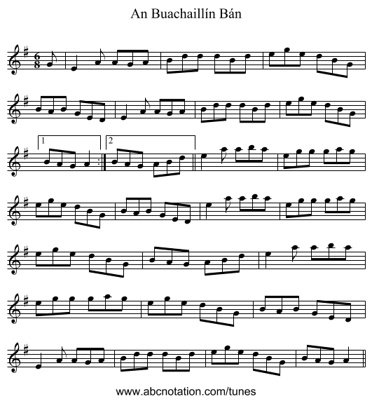 An Buachaillín Bán - staff notation