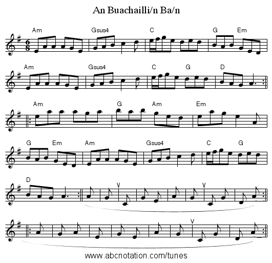 An Buachailli/n Ba/n - staff notation