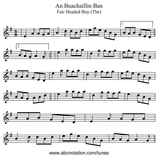 An Buachaillin Ban - staff notation