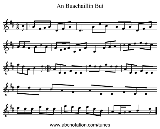 An Buachaillín Buí - staff notation