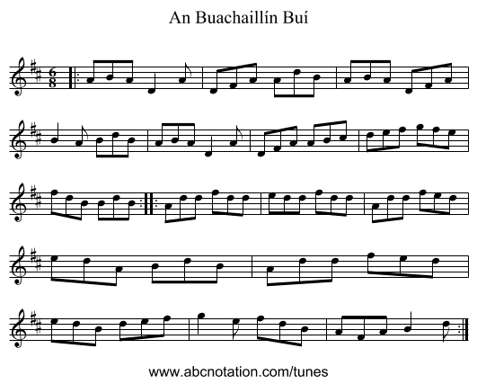 An Buachaillín Buí - staff notation