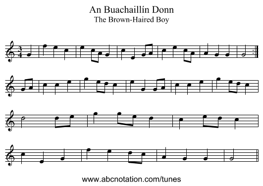 An Buachaillín Donn - staff notation
