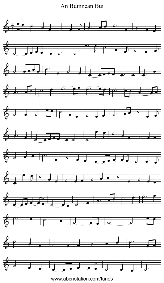 An Buinnean Bui - staff notation