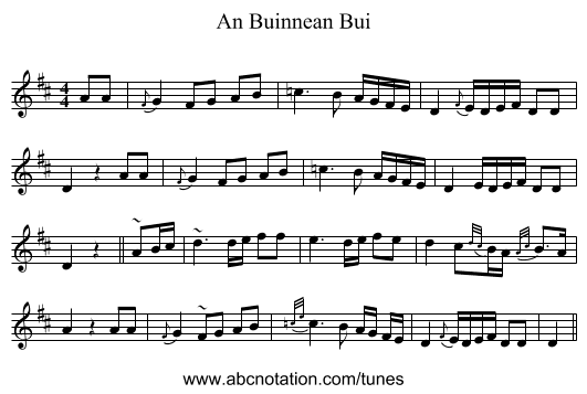 An Buinnean Bui - staff notation