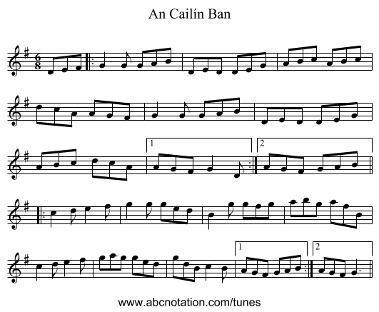 An Cailín Ban - staff notation