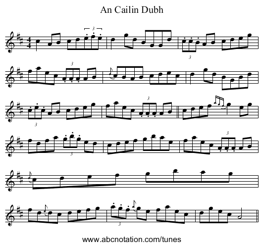 An Cailin Dubh - staff notation