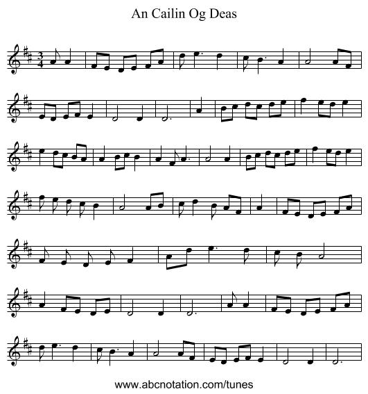 An Cailin Og Deas - staff notation