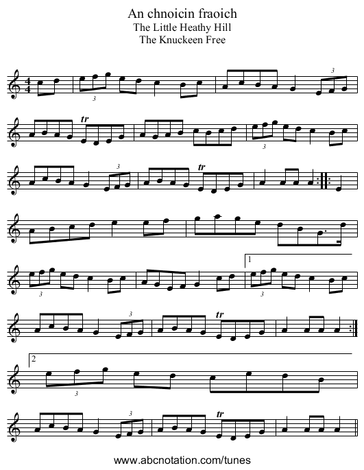 An chnoicin fraoich - staff notation